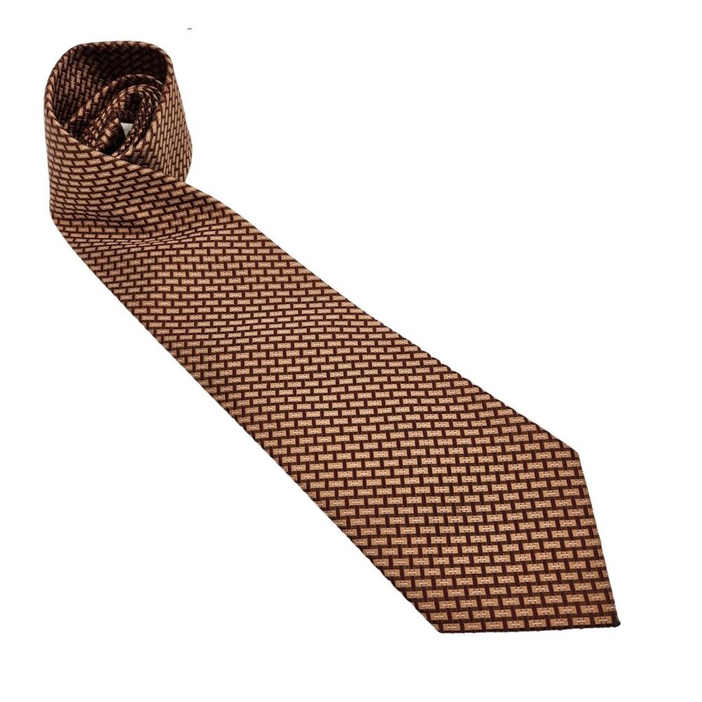 SEAN JOHN Tie Silk Mens Necktie - Gold‎ / Black Metallic Geometric EUC